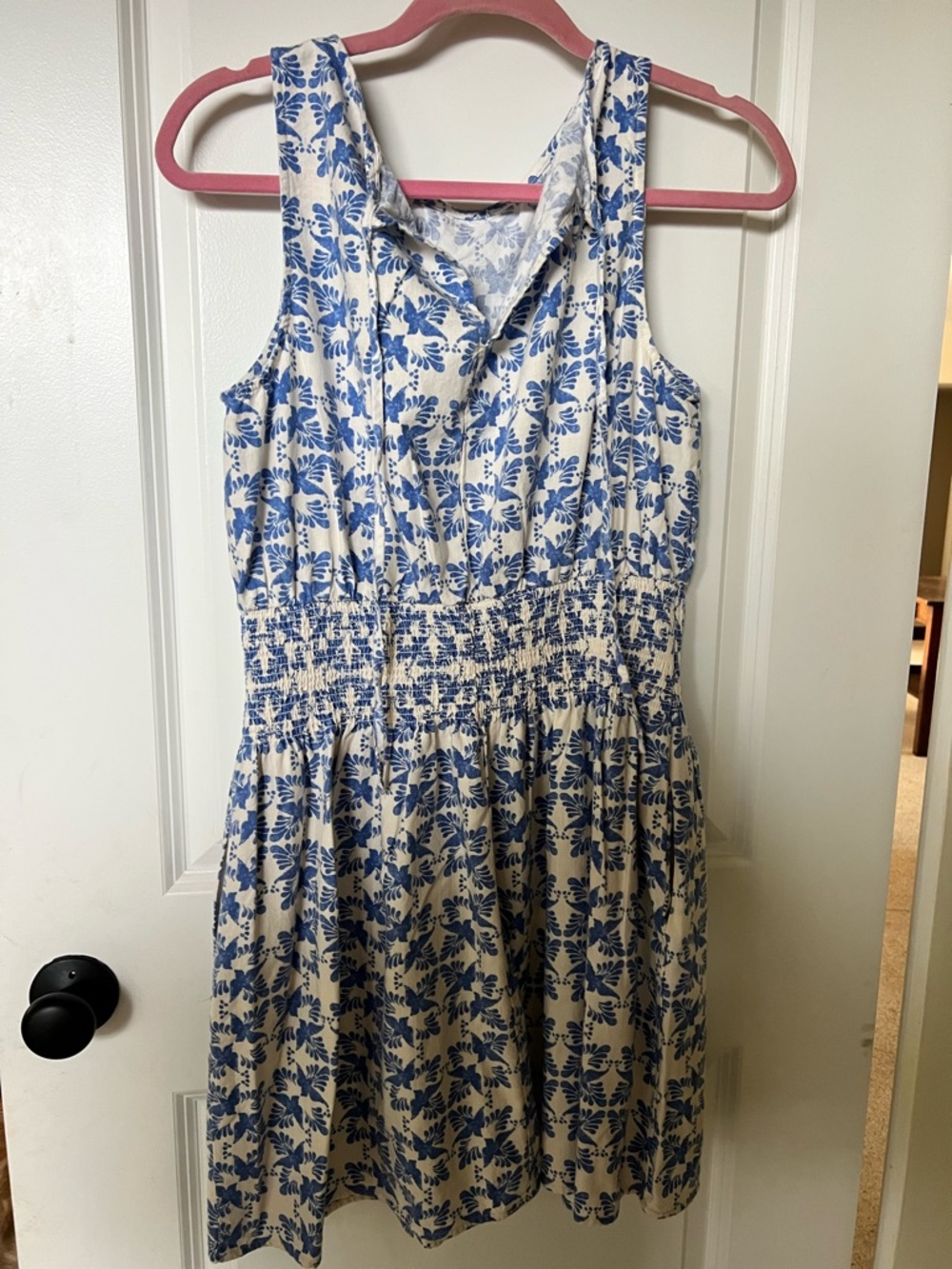 Blue Floral Smocked Waist Sleeveless Sundress